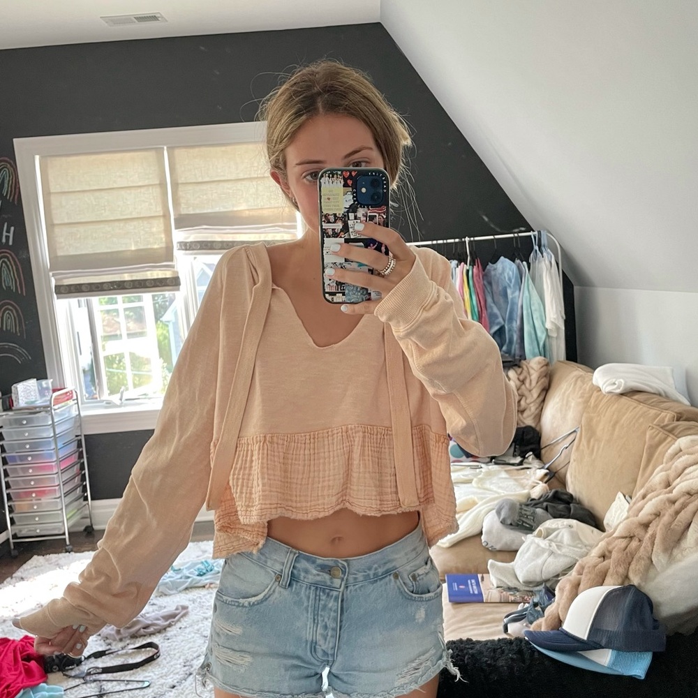 free people peach long sleeve size large